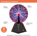 Global Gizmos Plasma Ball Lamp 8" Touch & Sound Activated Lightning Globe Light