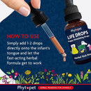 2x Phytopet Life Drops 10ml Herbal Pet Supplement Puppies Kittens Small Animals