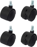 4x 40mm Twin Wheel Castors M10 Threaded Stem Furniture Caster Set No Brake
