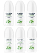 Aloe Vera Deodorant Roll On Natural Alcohol Free All Day Protection 75ml, 6 PACK