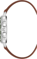 Steve Madden Mens Watch Silver Green Dial Brown Faux Leather Strap SM9117GRSV