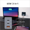 Verbatim 65W GaN Wall Charger USB-C PD 3 Port UK EU US Travel