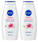2x NIVEA Rose & Almond Oil Shower Cream 750ml Moisturising Vitamins C E