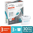Aqua Optima Perfect Pour 2.4L Water Filter Jug + 3 Evolve+ Cartridges Blue