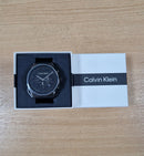Calvin Klein Men’s 44mm Quartz Watch Black Leather Strap Multifunction 25200298