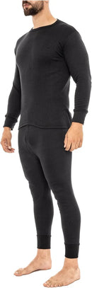 Mens Thermal Underwear Set Long Sleeve Top or Long Johns 0.45 Tog Black Ribbed